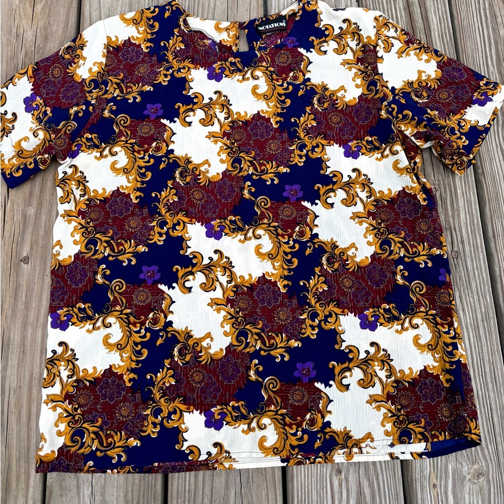 Notations Blue and Gold Floral Blouse